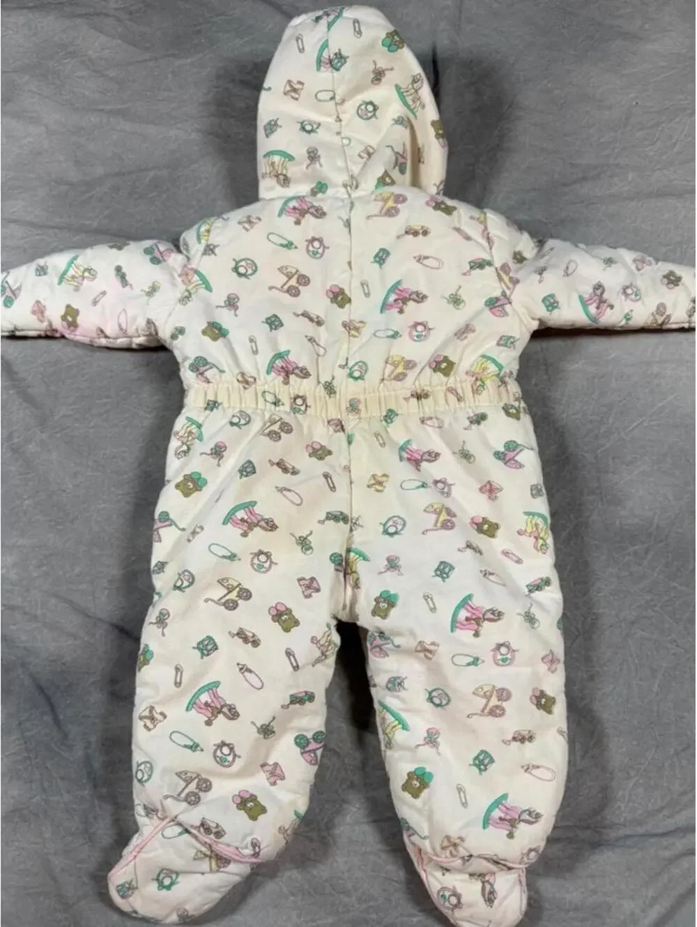 Vintage 80s Bonjour Baby Snowsuit 3-6M Pastel Nursery Print Made in Korea